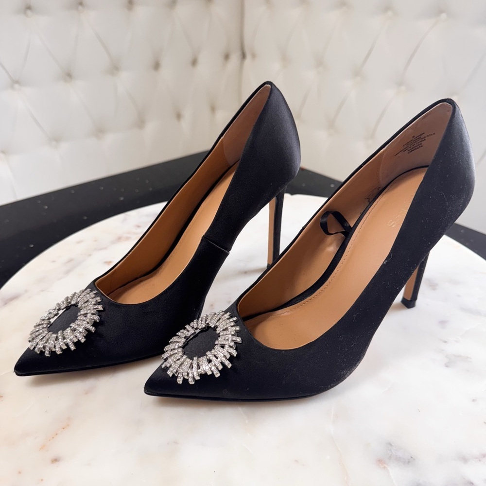 Express Black Heels with Silver Embellishment